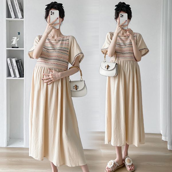 maternity dresses 609# summer vintage embroidery patchwork maternity long dress elegant loose clothes for pregnant women pregnancy casual we, White
maternity dresses 609# summer vintage embroidery patchwork maternity long dress elegant loose clothes for pregnant women pregnancy casual we, White