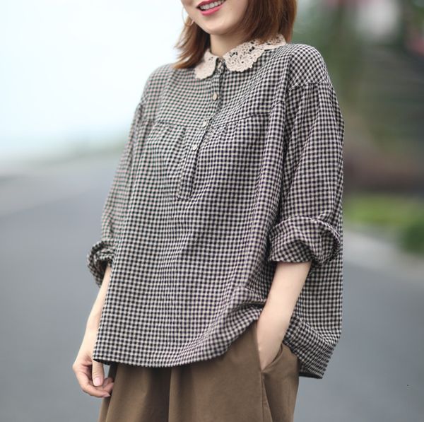 women's blouses shirts plaid women shirt plaid autumn loose big sized long sleeve lace linen long-sleeved retro casual mori girl women, White
women's blouses shirts plaid women shirt plaid autumn loose big sized long sleeve lace linen long-sleeved retro casual mori girl women, White