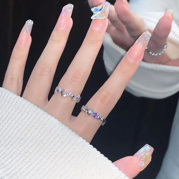 couple rings for women purple zircon love four-pointed star open ring female students combination superimposed french style ins sweet wind s, Silver
couple rings for women purple zircon love four-pointed star open ring female students combination superimposed french style ins sweet wind s, Silver