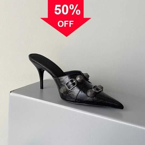 stiletto mule slippers sandals stud buckle embellished shoes cowskin slip on open pointed toe stiletto heel luxury designers shoe for women, Black
stiletto mule slippers sandals stud buckle embellished shoes cowskin slip on open pointed toe stiletto heel luxury designers shoe for women, Black