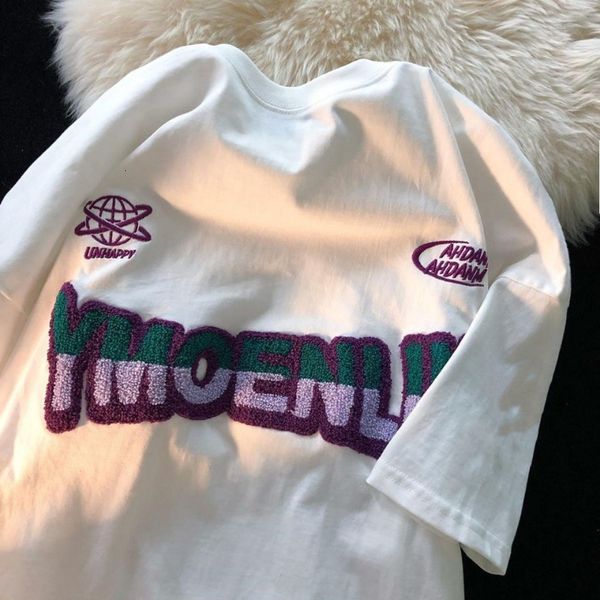 women's tshirt american letter flocking embroidery short sleeve y2k street trend casual couple loose round neck 230427, White
women's tshirt american letter flocking embroidery short sleeve y2k street trend casual couple loose round neck 230427, White