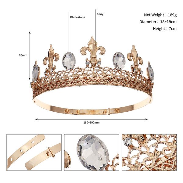 new men's crown hair accessories wedding party metal crown halloween alloy water diamond retro palace crown, Silver
new men's crown hair accessories wedding party metal crown halloween alloy water diamond retro palace crown, Silver