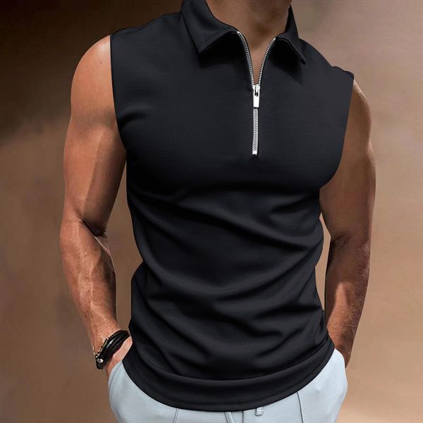 men' tank summer tshirt lapel shoulder fashion fitness polo shirt zipper solid men casual 230427, White;black
men' tank summer tshirt lapel shoulder fashion fitness polo shirt zipper solid men casual 230427, White;black
