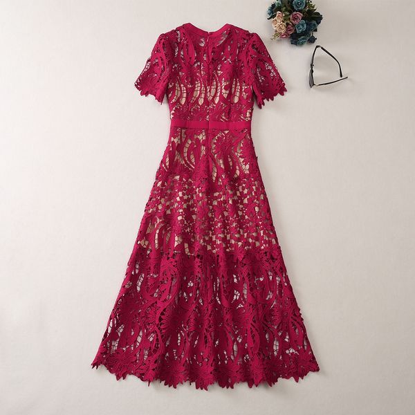 lace dress spring/summer new fashion round neck short sleeve pink water soluble flower belt mid length temperament dress women's, Black
lace dress spring/summer new fashion round neck short sleeve pink water soluble flower belt mid length temperament dress women's, Black