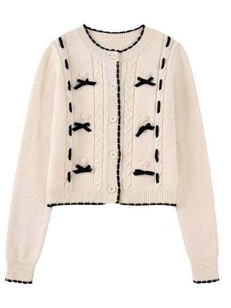 sweaters fashion bow knitted sweater for women casual loose long sleeve single breasted cardigan 2022 autumn chic office lady outwear top, White;black
sweaters fashion bow knitted sweater for women casual loose long sleeve single breasted cardigan 2022 autumn chic office lady outwear top, White;black
