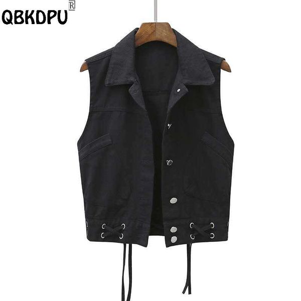 vests trendy bandage black denim vest women korean fashion lapel short sleeveless jean jacket streetwear punk cowboy chaleco mujer, Black;white
vests trendy bandage black denim vest women korean fashion lapel short sleeveless jean jacket streetwear punk cowboy chaleco mujer, Black;white