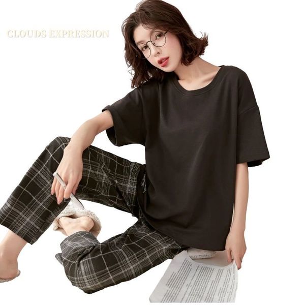 women's sleepwear spring summer short sleeved elegant women's pajamas set abstract black nightwear plaid sleepwear lounge homewear, Black;red
women's sleepwear spring summer short sleeved elegant women's pajamas set abstract black nightwear plaid sleepwear lounge homewear, Black;red