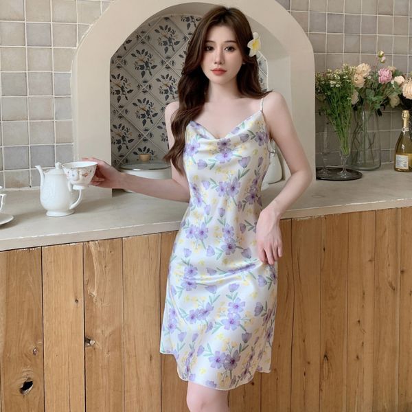pyjamas women's thin sleeveless floral silk nightgowns romance summer nightwear satin sleepshirts printed home wear clothes 230428, Black;white
pyjamas women's thin sleeveless floral silk nightgowns romance summer nightwear satin sleepshirts printed home wear clothes 230428, Black;white