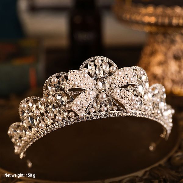 ts-0147-a pink diamond crown alloy pearl bow wedding hair plate crown birthday show studio pgraphy hair band, Silver
ts-0147-a pink diamond crown alloy pearl bow wedding hair plate crown birthday show studio pgraphy hair band, Silver