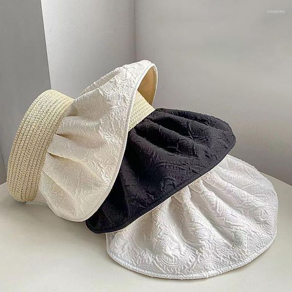 wide brim hats women foldable anti-uv visor caps sunshade straw weave empty reversible adjustable summer accessories, Blue;gray
wide brim hats women foldable anti-uv visor caps sunshade straw weave empty reversible adjustable summer accessories, Blue;gray