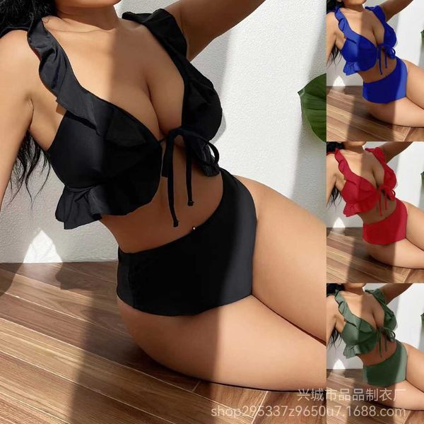 women's solid new color lace up triangle bikini ruffle flap split swimwear with chest pads
women's solid new color lace up triangle bikini ruffle flap split swimwear with chest pads