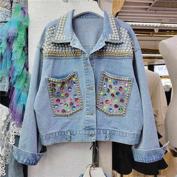 women's jackets heavy pearl colorful sequined long sleeve denim jacket women spring autumn clothes washed jean jacket coat 230428, Black;brown
women's jackets heavy pearl colorful sequined long sleeve denim jacket women spring autumn clothes washed jean jacket coat 230428, Black;brown
