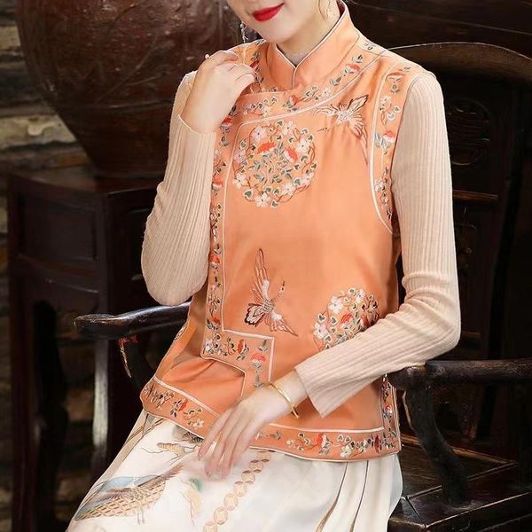 leather 2023 early spring western style thick chinese embroidered tang dress irregular quilted crewneck cardigan vest jacket for women, Black
leather 2023 early spring western style thick chinese embroidered tang dress irregular quilted crewneck cardigan vest jacket for women, Black