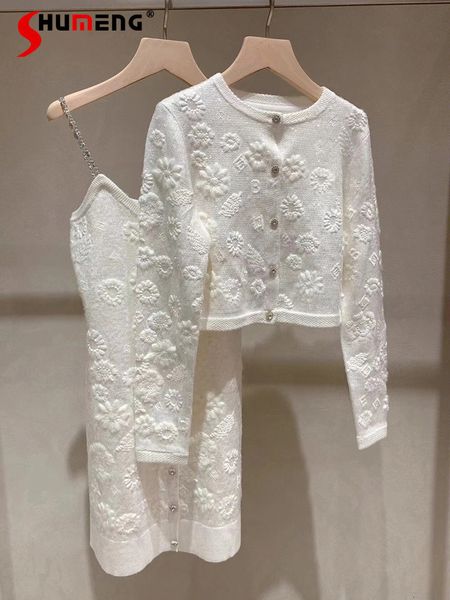 two piece dress autumn winter fashion retro high-grade 3d embroidery flower knitted women's elegant suspenders dress two-piece set 2304, White
two piece dress autumn winter fashion retro high-grade 3d embroidery flower knitted women's elegant suspenders dress two-piece set 2304, White