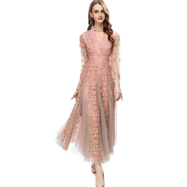women's runway dresses v neck long sleeves embroidery mesh patchwork elegant designer party prom gown, Black
women's runway dresses v neck long sleeves embroidery mesh patchwork elegant designer party prom gown, Black