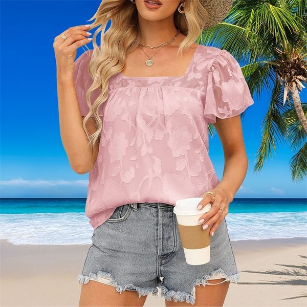 women's t shirt streetwear wanita blus musim panas leher kotak bertekstur bunga mode lengan pendek cocok untuk semua warna polos pekerj, White
women's t shirt streetwear wanita blus musim panas leher kotak bertekstur bunga mode lengan pendek cocok untuk semua warna polos pekerj, White