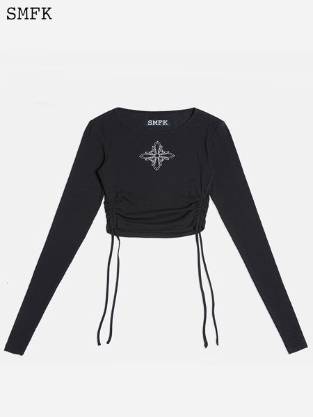 women's tshirt smfk long sleeve bandage cropped slim thin sleeves female oneck casual cotton s 230427, White 
women's tshirt smfk long sleeve bandage cropped slim thin sleeves female oneck casual cotton s 230427, White