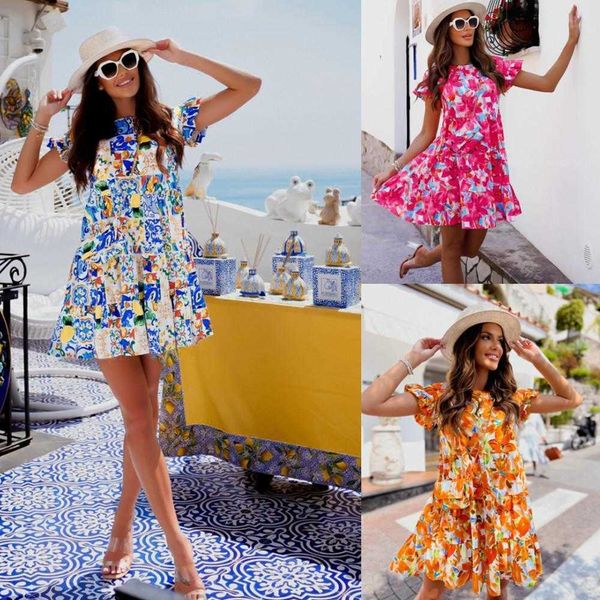 summer flared sleeves casual dresses round neck printed irregular hem dress, Black;gray
summer flared sleeves casual dresses round neck printed irregular hem dress, Black;gray