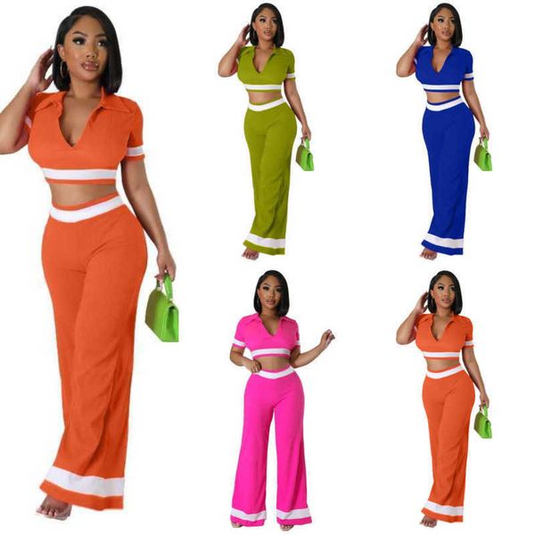 new arrival designer womens tracksuit navel exposed two piece set trousers 2023 summer color contrast lapel short sleeve loose pants, White
new arrival designer womens tracksuit navel exposed two piece set trousers 2023 summer color contrast lapel short sleeve loose pants, White