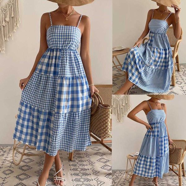 r d design fashionable plaid dress summer strap large swing womens clothing, Black;gray
r d design fashionable plaid dress summer strap large swing womens clothing, Black;gray