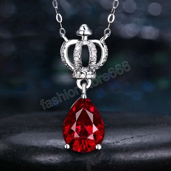 elegant drop cut ruby stone queen crown shaped pendant necklace for women clavicle chain wedding engagement jewelry party gift, Silver
elegant drop cut ruby stone queen crown shaped pendant necklace for women clavicle chain wedding engagement jewelry party gift, Silver