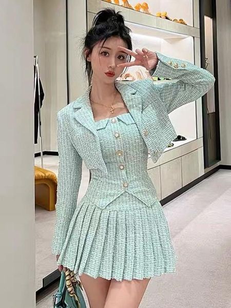 dress small fragrance three piece set women short jacket coat + bra + pleated mini skirt sets korean sweet 3 piece suits, White
dress small fragrance three piece set women short jacket coat + bra + pleated mini skirt sets korean sweet 3 piece suits, White
