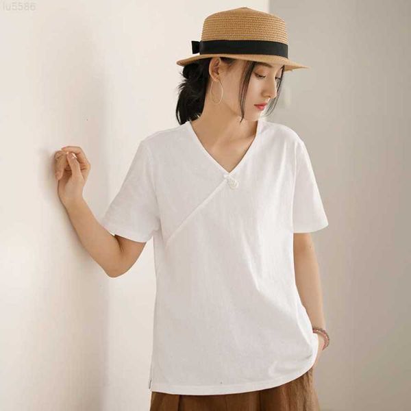 women's 2023 summer new v-neck short sleeve t-shirt solid color versatile chinese plate button fj7, White
women's 2023 summer new v-neck short sleeve t-shirt solid color versatile chinese plate button fj7, White