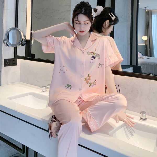 women's sleepwear loose summer women's sleepwear suit short sleeve cartoon printed pajamas sets casual soft luxury femme mujer hom, Black;red
women's sleepwear loose summer women's sleepwear suit short sleeve cartoon printed pajamas sets casual soft luxury femme mujer hom, Black;red