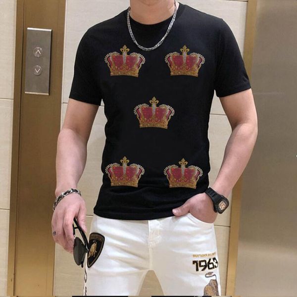 men's rhinestone t-shirt crown luxury diamond design short sleeve round neck male tees summer fashion wear party clothing s-4xl, White;black
men's rhinestone t-shirt crown luxury diamond design short sleeve round neck male tees summer fashion wear party clothing s-4xl, White;black