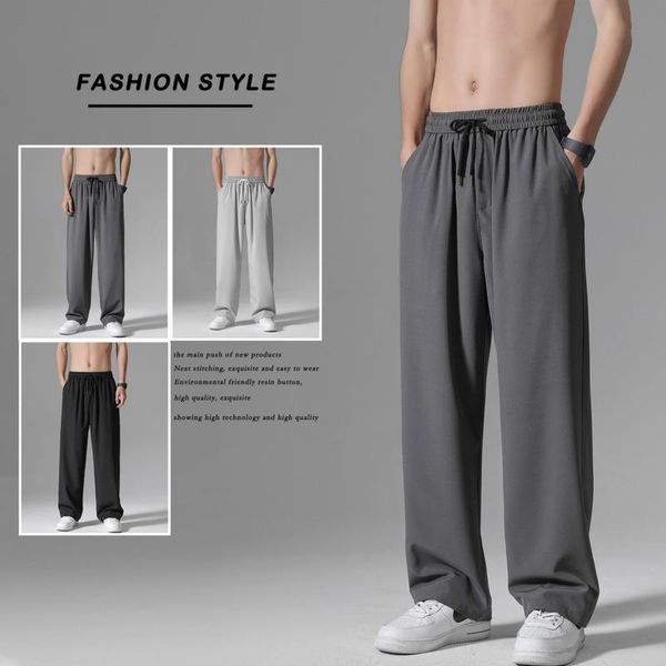 pants summer thin casual pants men's fashion solid color loose wideleg pants men drawstring straight ice silk pants mens trousers, Black
pants summer thin casual pants men's fashion solid color loose wideleg pants men drawstring straight ice silk pants mens trousers, Black
