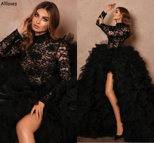 fluffy cascading ruffles black evening dresses with long sleeves high neck lace beaded tiered tulle prom gowns thigh split formal celebrity, Black;red
fluffy cascading ruffles black evening dresses with long sleeves high neck lace beaded tiered tulle prom gowns thigh split formal celebrity, Black;red