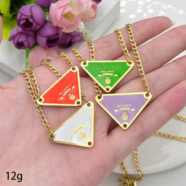 

Elegant Brand Triangles Shape Pendant Necklace 4 Color Enameled Gold Plated Jewelry for Women Gift