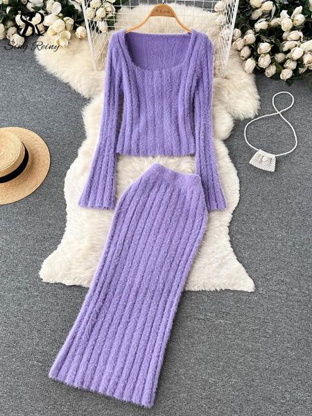 dress singreiny women gentle knitted two pieces suits soft sweater short high waist midi long skirt suits elastic slim winter sets, White
dress singreiny women gentle knitted two pieces suits soft sweater short high waist midi long skirt suits elastic slim winter sets, White
