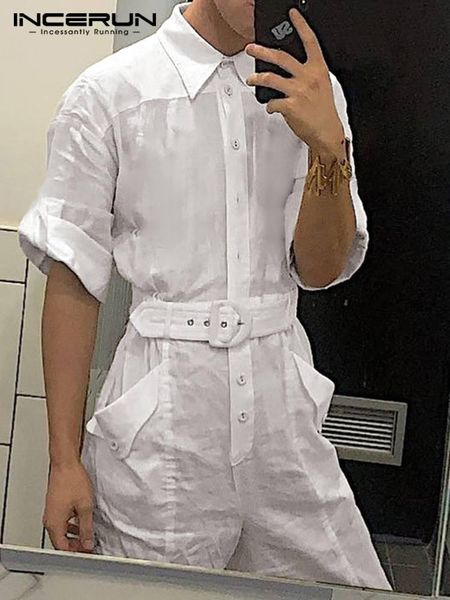 pants 2022 men jumpsuits solid color lapel short sleeve casual cargo overalls pockets baggy streetwear leisure rompers s5xl incerun, Black
pants 2022 men jumpsuits solid color lapel short sleeve casual cargo overalls pockets baggy streetwear leisure rompers s5xl incerun, Black