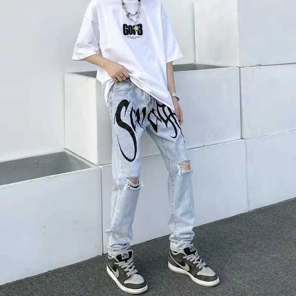 gofb high street embroidered letters light color perforated jeans thin fashion brand loose hip hop pants men, Blue
gofb high street embroidered letters light color perforated jeans thin fashion brand loose hip hop pants men, Blue