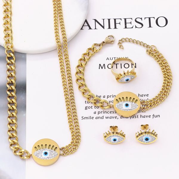 hip hop style evil eye pendant necklace bracelet stainless steel chain jewelry set for gift, Black
hip hop style evil eye pendant necklace bracelet stainless steel chain jewelry set for gift, Black