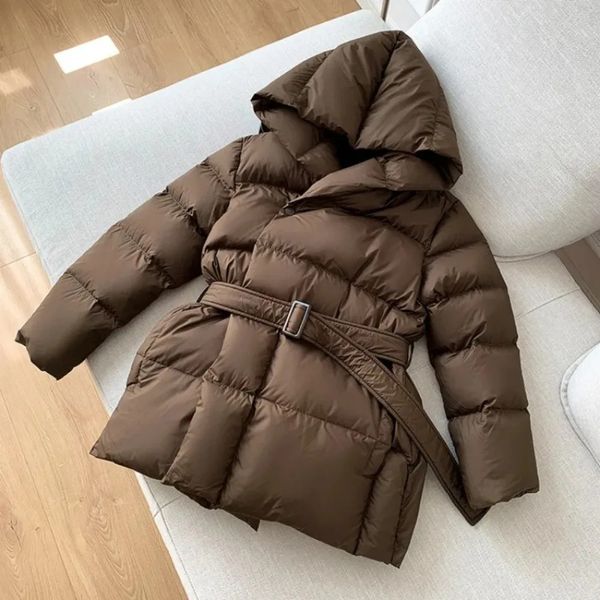 Women's Down Parkas Winter Jackets Light Warm Casual Coat Female Puffer Jacket With Belt Plus Size Hooded Parka Overcoat