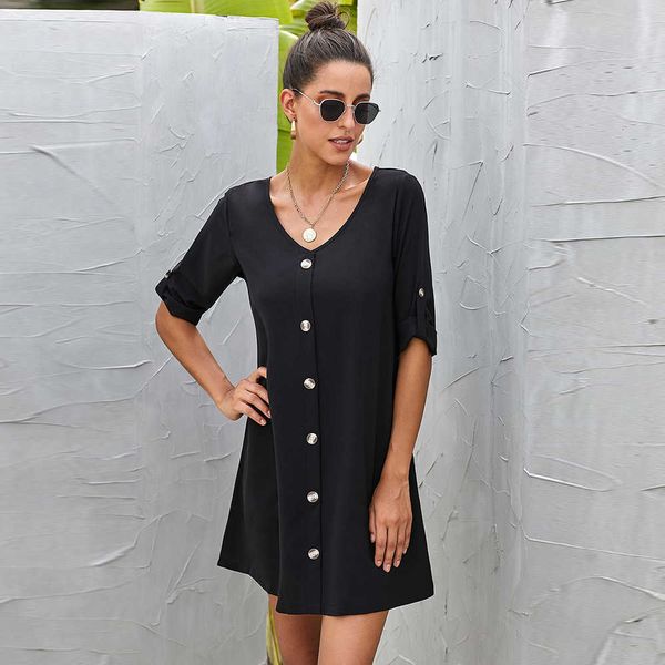 breasted shiying single women's knee length dress 2023 new solid v-neck half sleeve loose fit, Black;gray
breasted shiying single women's knee length dress 2023 new solid v-neck half sleeve loose fit, Black;gray