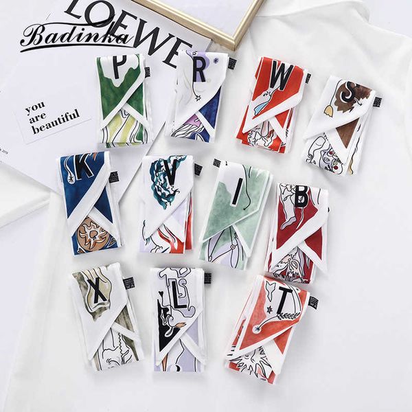 scarves 26 initial letter silk hair satin scarf bag skinny scarves design wrist towel foulard neckerchief headband for ladies 2022 j230428, Blue;gray
scarves 26 initial letter silk hair satin scarf bag skinny scarves design wrist towel foulard neckerchief headband for ladies 2022 j230428, Blue;gray