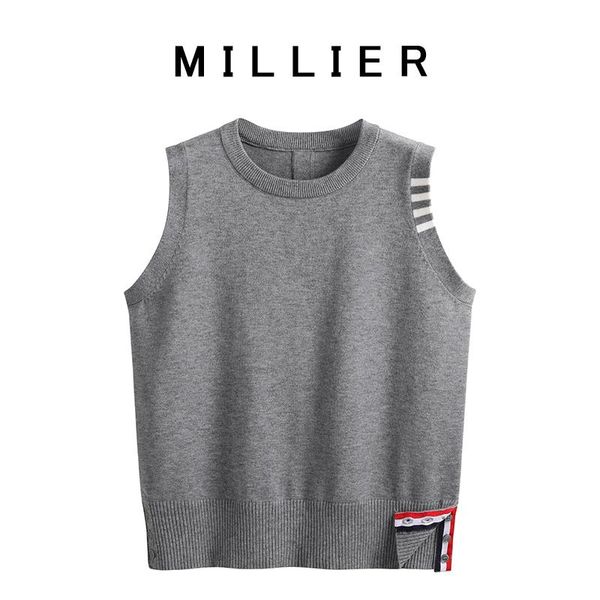 leather four bar round neck sleeveless knitted vest in autumn new style tb college style outer wear overlay vest, Black
leather four bar round neck sleeveless knitted vest in autumn new style tb college style outer wear overlay vest, Black