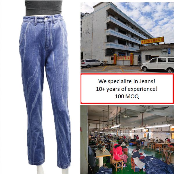 stretch wide leg jeans for women cargo straight jeans custom jeans, Blue
