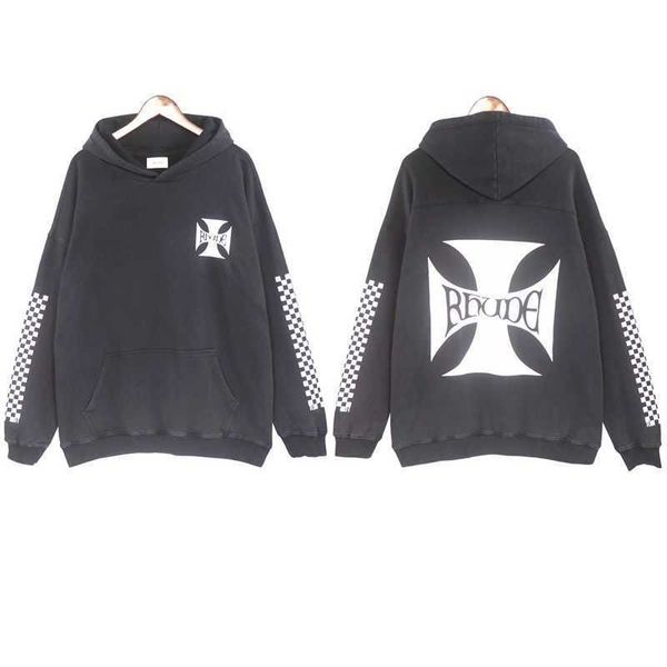 men's hoodies sweatshirts rhude chessboard plaid washed old american fashion brand loose os hoodie men and women high street sweater co, Black
men's hoodies sweatshirts rhude chessboard plaid washed old american fashion brand loose os hoodie men and women high street sweater co, Black