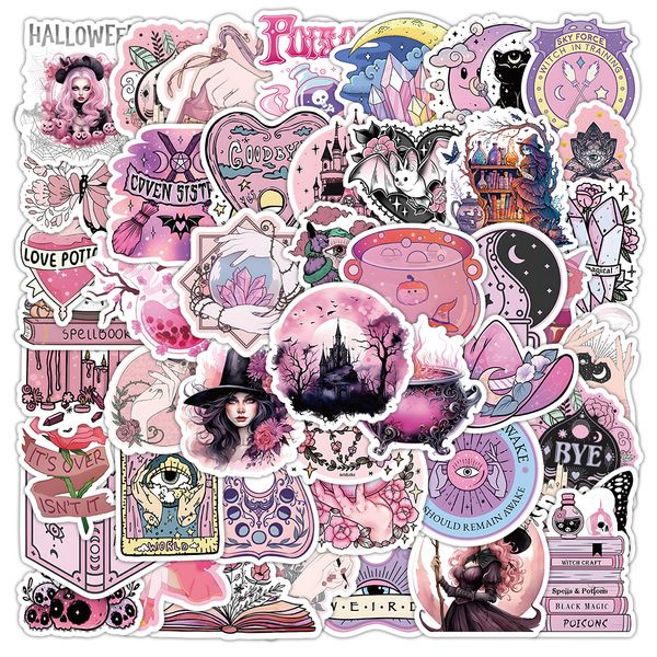 

53pcs Pink Witch graffiti Waterproof PVC Stickers Pack For Fridge Car Suitcase Laptop Notebook Cup Phone Desk Bicycle Skateboard case.