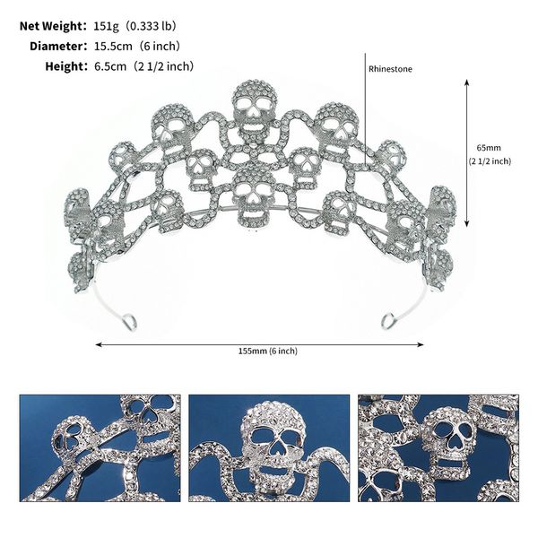 personalized exaggerated hair hoop jewelry halloween party rhinestone alloy crown, dark and high-end feeling skull head crown ts-0122-a, Silver
personalized exaggerated hair hoop jewelry halloween party rhinestone alloy crown, dark and high-end feeling skull head crown ts-0122-a, Silver