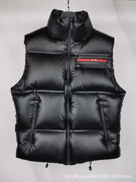 

Vests Men's high version P family autumn and winter zipper simple fashionable versatile men's women's standing collar down vest CCU4, Black