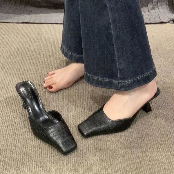 dress shoes designer high heels fashion snake pattern square headed mid heel half slippers for women spring new outward wear one step baotou, Black
dress shoes designer high heels fashion snake pattern square headed mid heel half slippers for women spring new outward wear one step baotou, Black