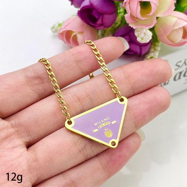 

Luxury Gold Plated Triangles Shape Pendant Necklace 4 Color Enameled Jewelry for Women Gift