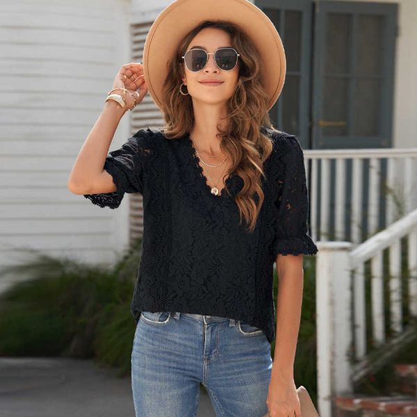 chiffon lace women's 2023 new solid lace pullover short sleeve womens shirts, White
chiffon lace women's 2023 new solid lace pullover short sleeve womens shirts, White