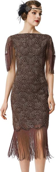 babeyond women 1920s fringe dress - beaded embroidery dress with fringed sleeves vintage flapper dress, Red;black
babeyond women 1920s fringe dress - beaded embroidery dress with fringed sleeves vintage flapper dress, Red;black