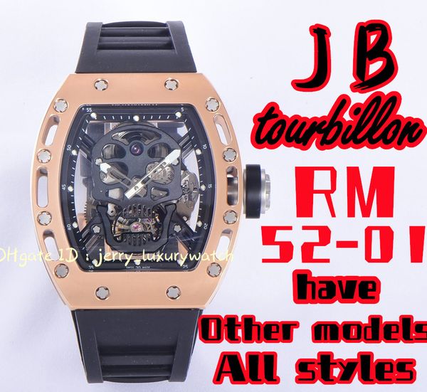 jb luxury men's watch 52-01 skull real tourbillon 49.8*44.3*16.4mm; thai raw rubber watch band; shanghai movement factory customized ge, Slivery;brown
jb luxury men's watch 52-01 skull real tourbillon 49.8*44.3*16.4mm; thai raw rubber watch band; shanghai movement factory customized ge, Slivery;brown